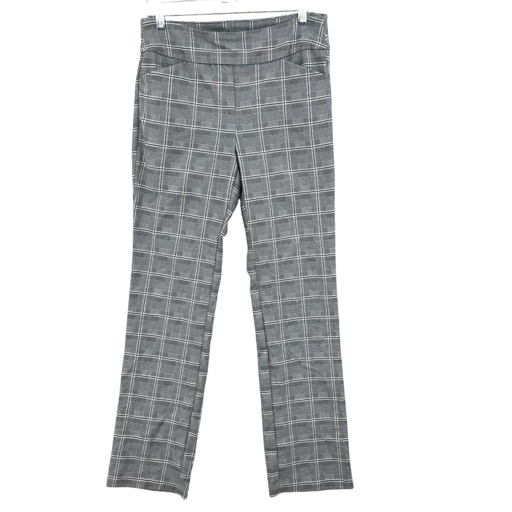 Tribal Glen Plaid Pull On Dress Pants 10 Grey Slim Leg Mod Academic Workwear
